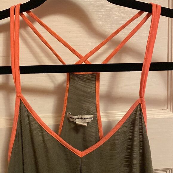 American Eagle Tank Top Olive Green and Neon Orange Size Small - Picture 3 of 8